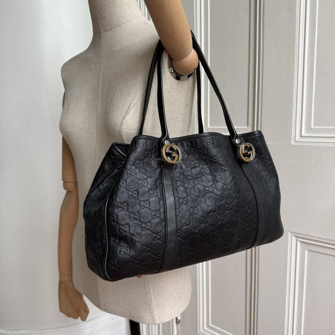 Gucci Guccissima Twins Leather Black Tote Bag