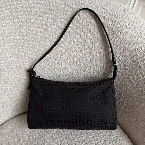 Fendi Zucchino Dark Brown Shoulder Bag