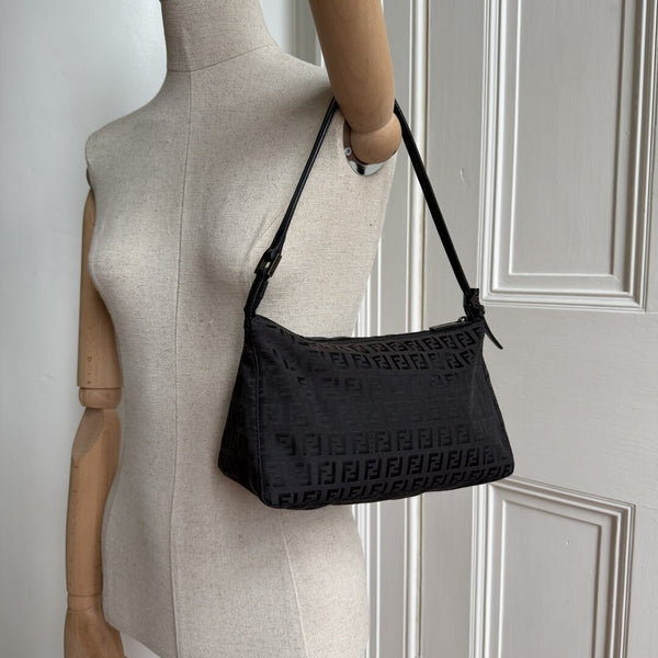 Fendi Zucchino Dark Brown Shoulder Bag