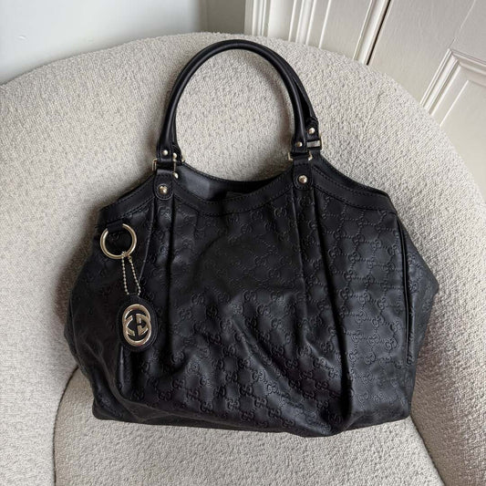Gucci Guccissima Sukey Leather Black Large Tote Bag
