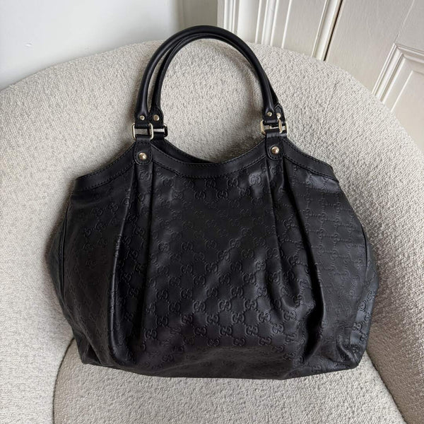 Gucci Guccissima Sukey Leather Black Large Tote Bag