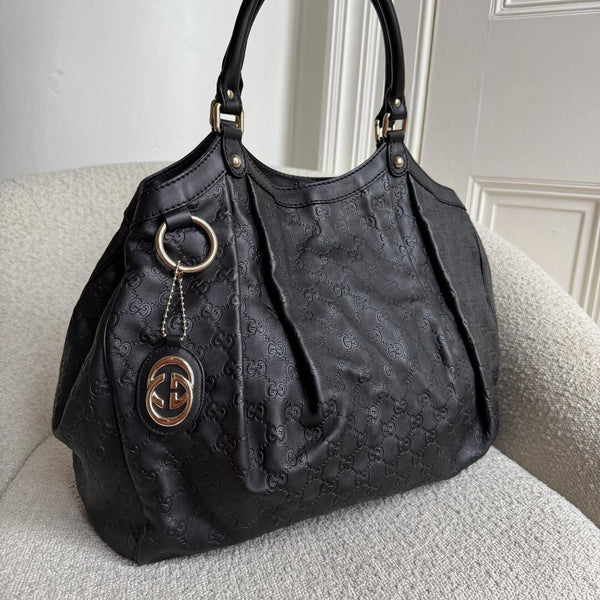 Gucci Guccissima Sukey Leather Black Large Tote Bag