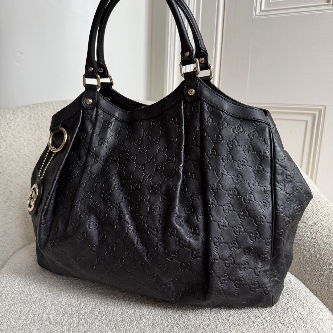 Gucci Guccissima Sukey Leather Black Large Tote Bag