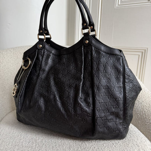 Gucci Guccissima Sukey Leather Black Large Tote Bag