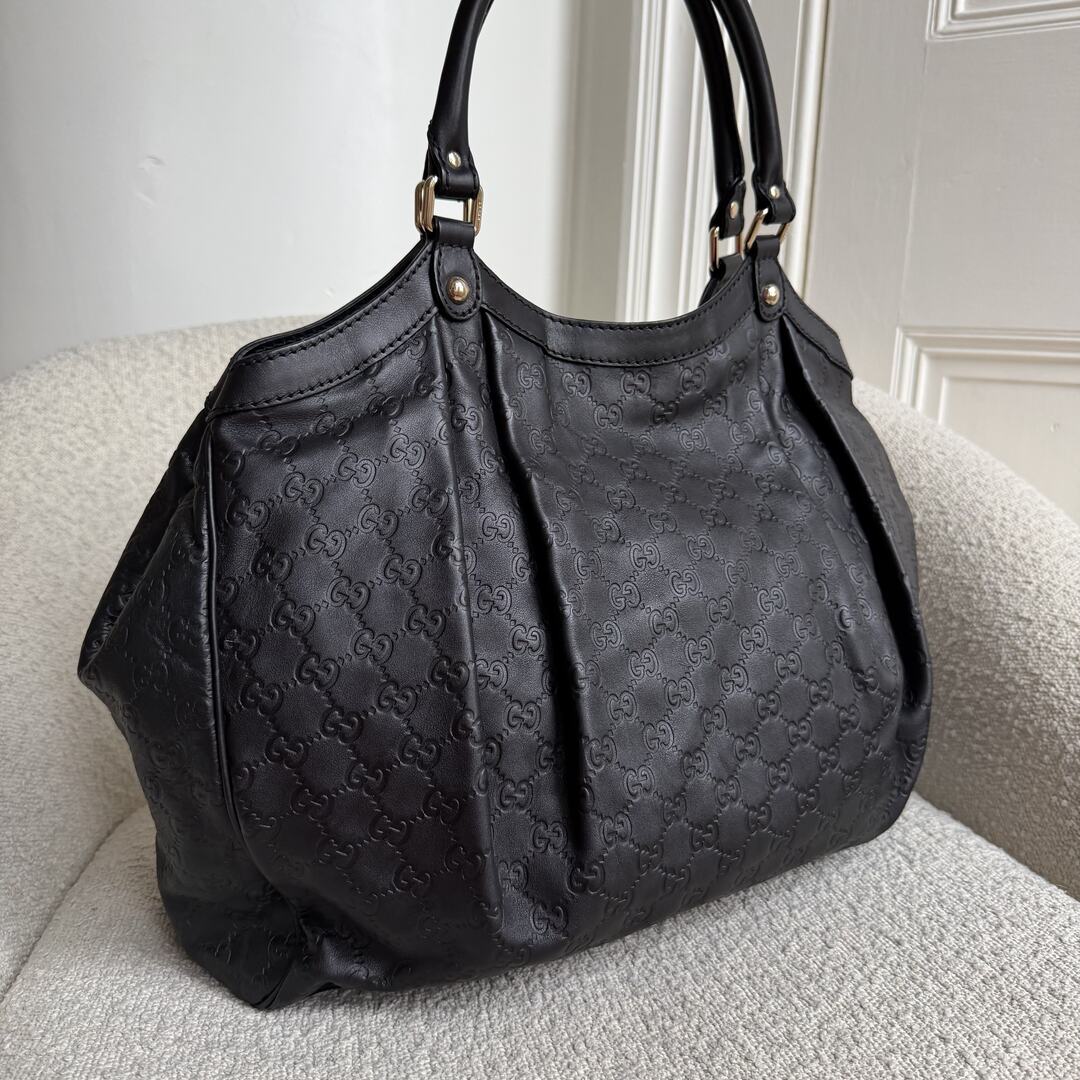 Gucci Guccissima Sukey Leather Black Large Tote Bag