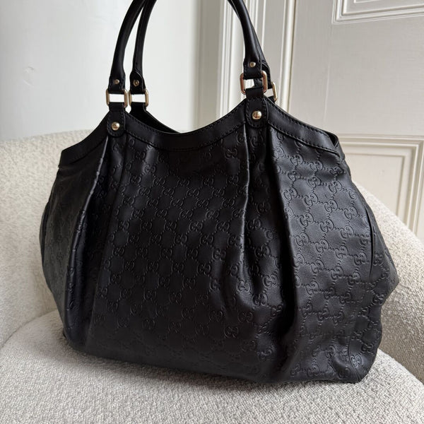 Gucci Guccissima Sukey Leather Black Large Tote Bag