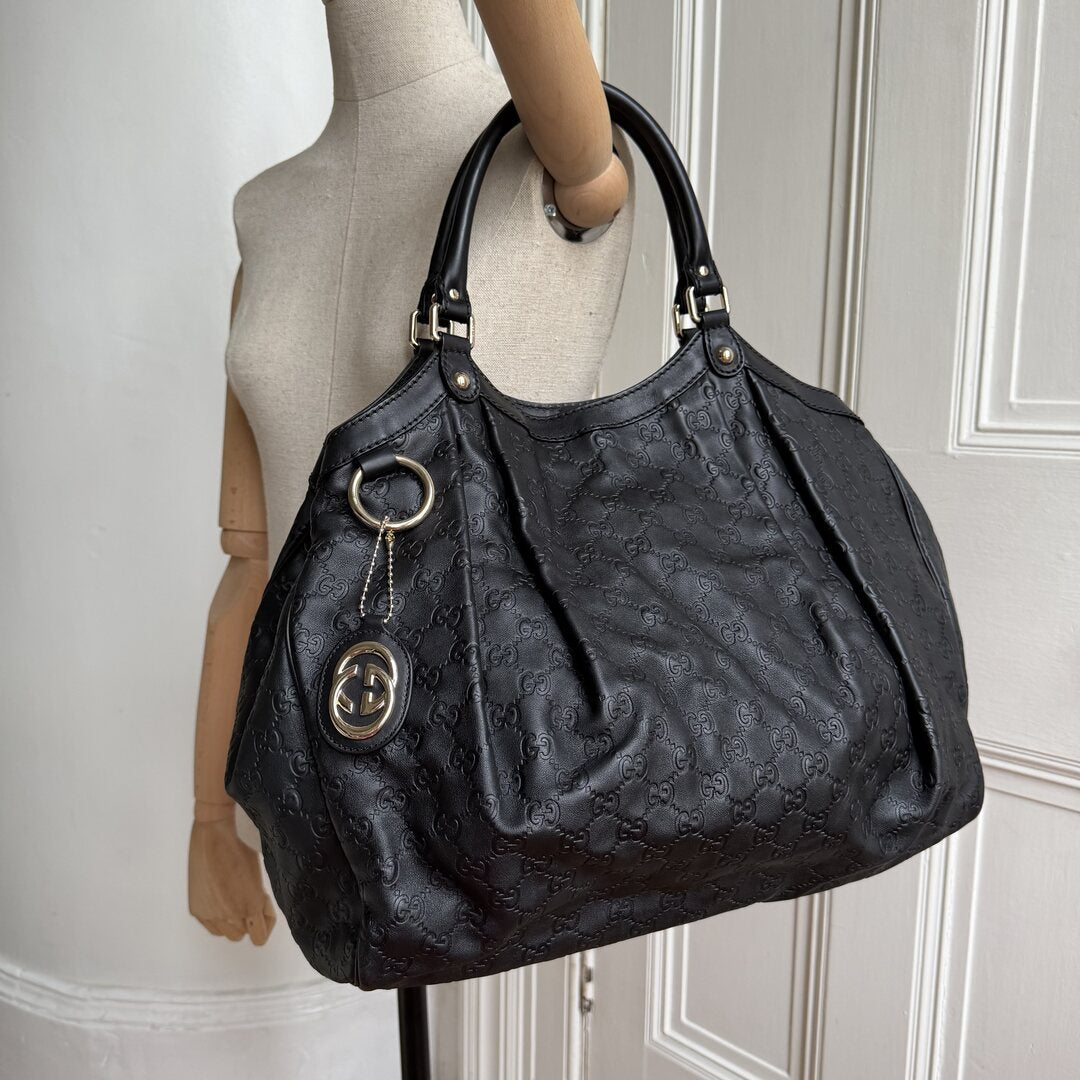 Gucci Guccissima Sukey Leather Black Large Tote Bag