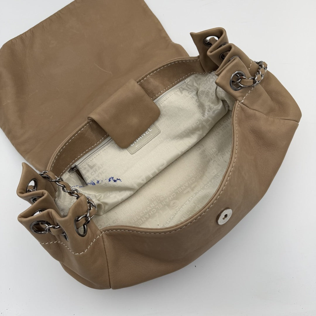 2004 Chanel CC Wild Stitch Surpique Chain Flap Beige Shoulder Bag