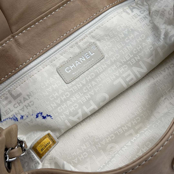 2004 Chanel CC Wild Stitch Surpique Chain Flap Beige Shoulder Bag