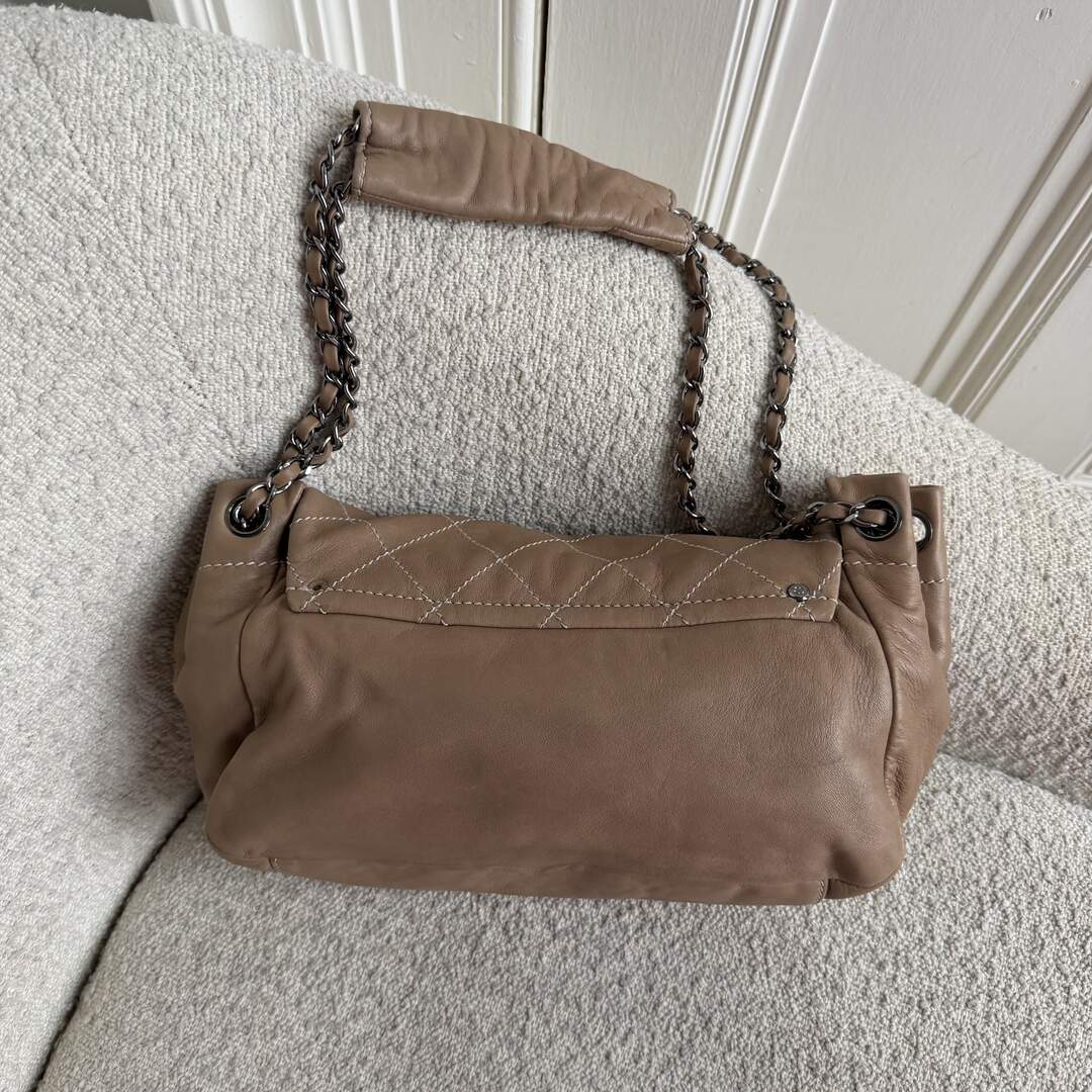 2004 Chanel CC Wild Stitch Surpique Chain Flap Beige Shoulder Bag