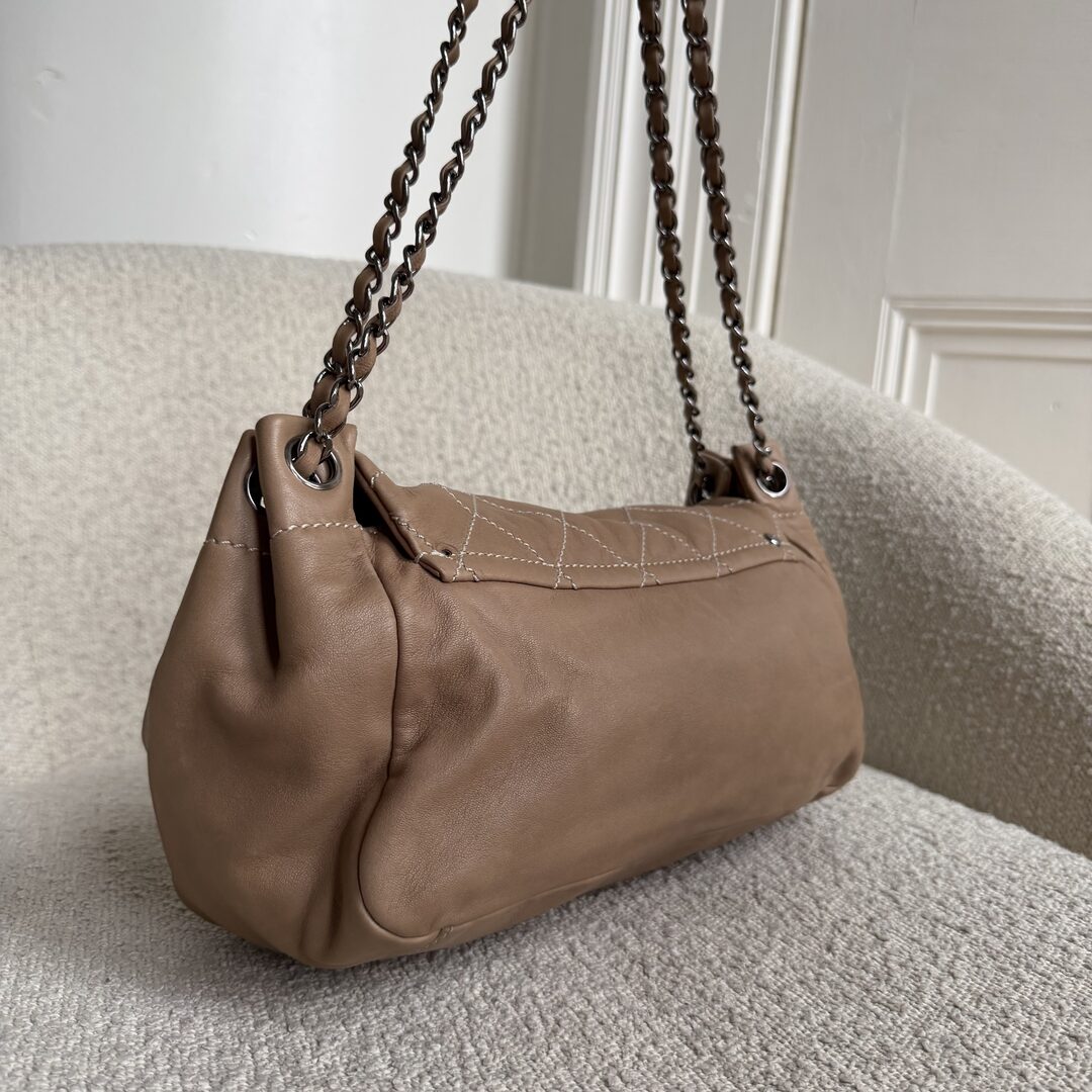 2004 Chanel CC Wild Stitch Surpique Chain Flap Beige Shoulder Bag