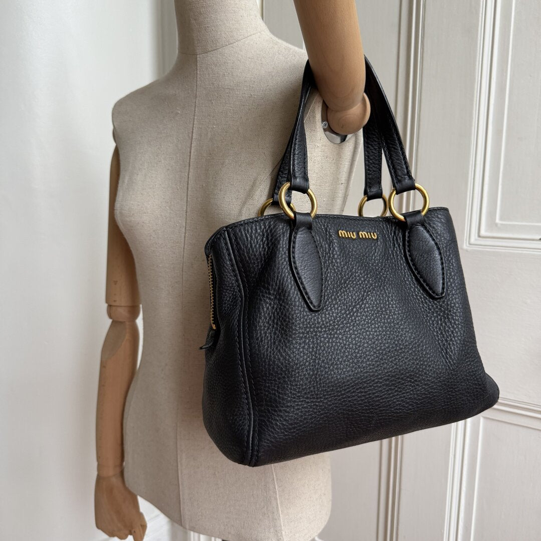 Miu Miu Vitello Leather Black Shoulder Bag