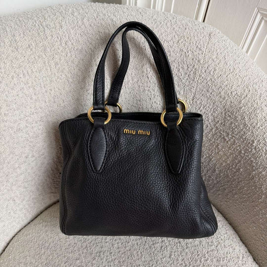 Miu Miu Vitello Leather Black Shoulder Bag