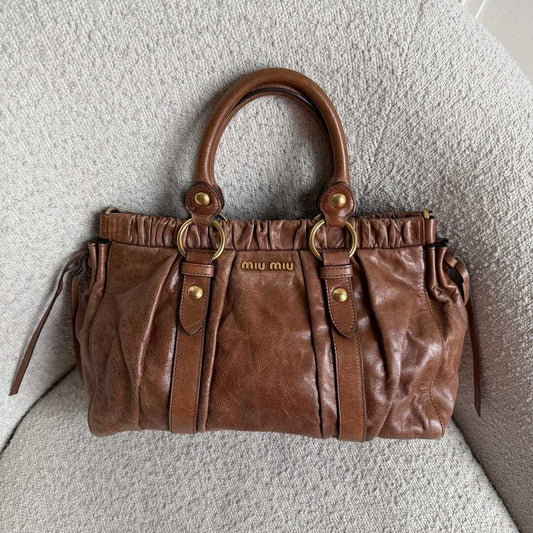 Miu Miu Vitello Leather Brown Handbag