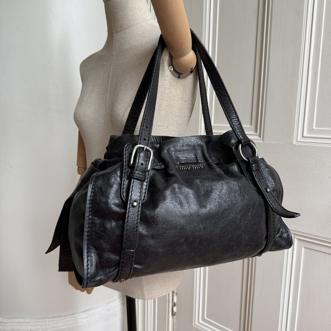 Miu Miu Vitello Leather Black Tote Bag