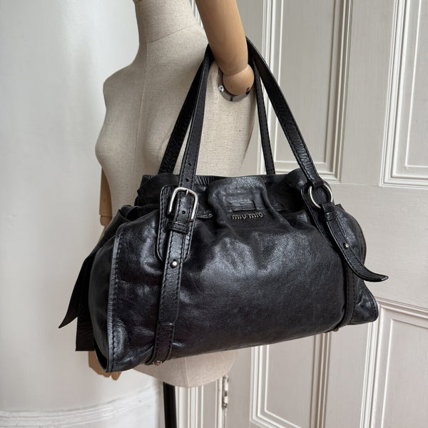 Miu Miu Vitello Leather Black Tote Bag