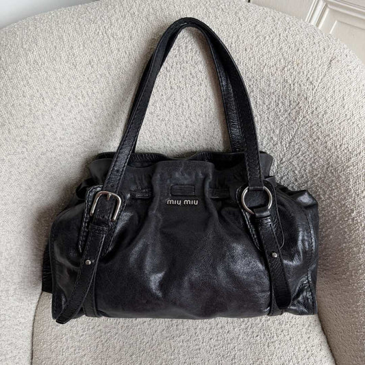 Miu Miu Vitello Leather Black Tote Bag