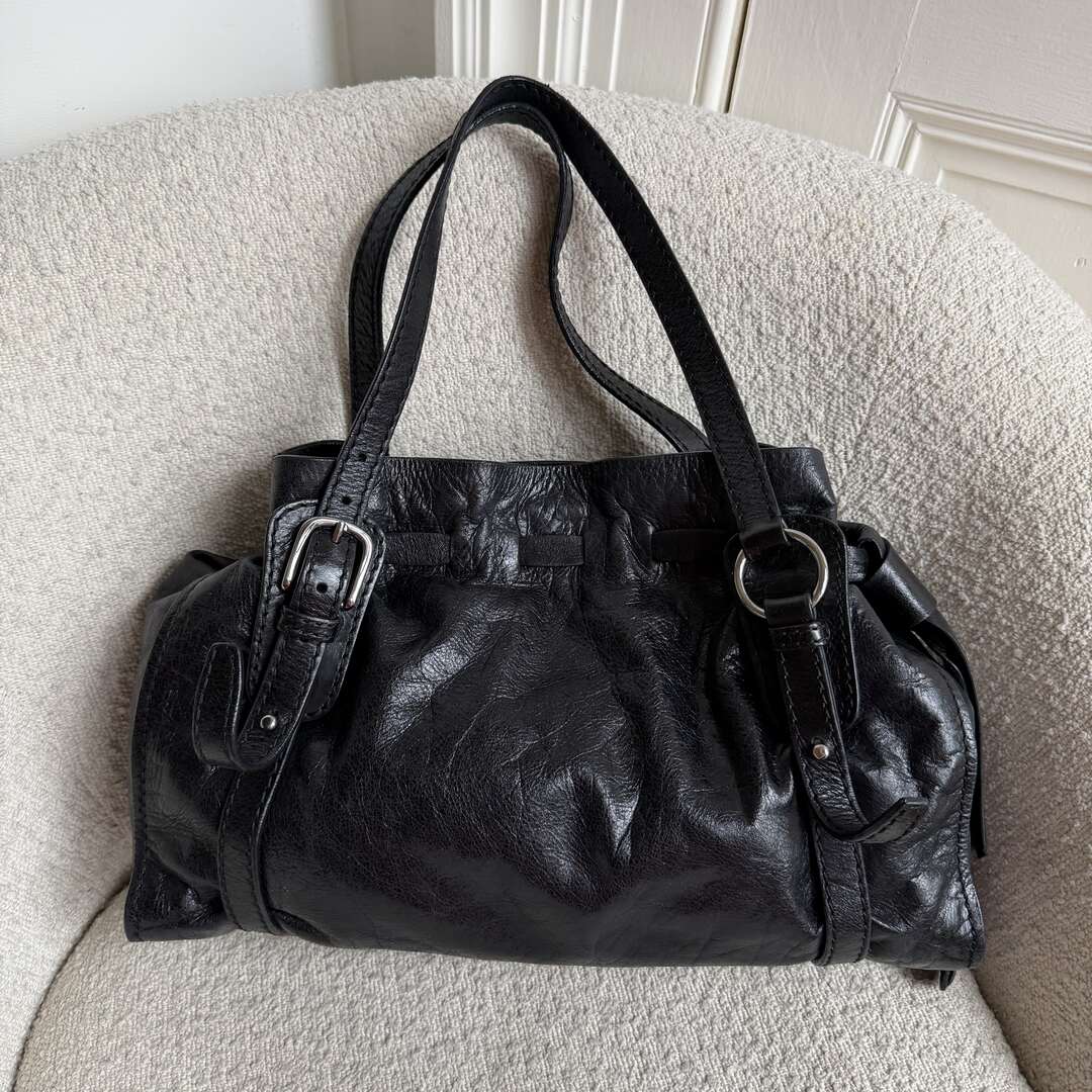 Miu Miu Vitello Leather Black Tote Bag