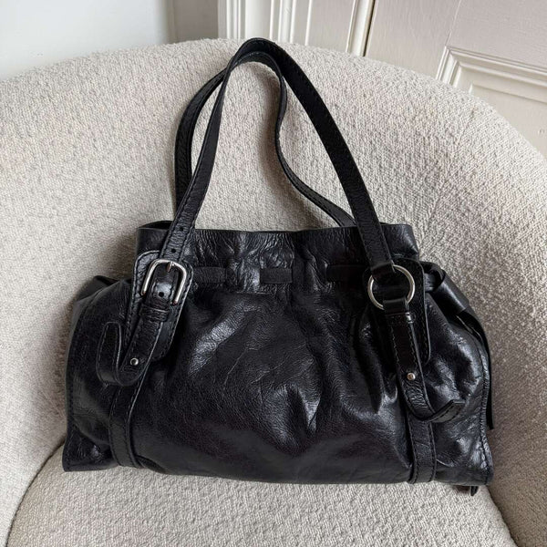 Miu Miu Vitello Leather Black Tote Bag