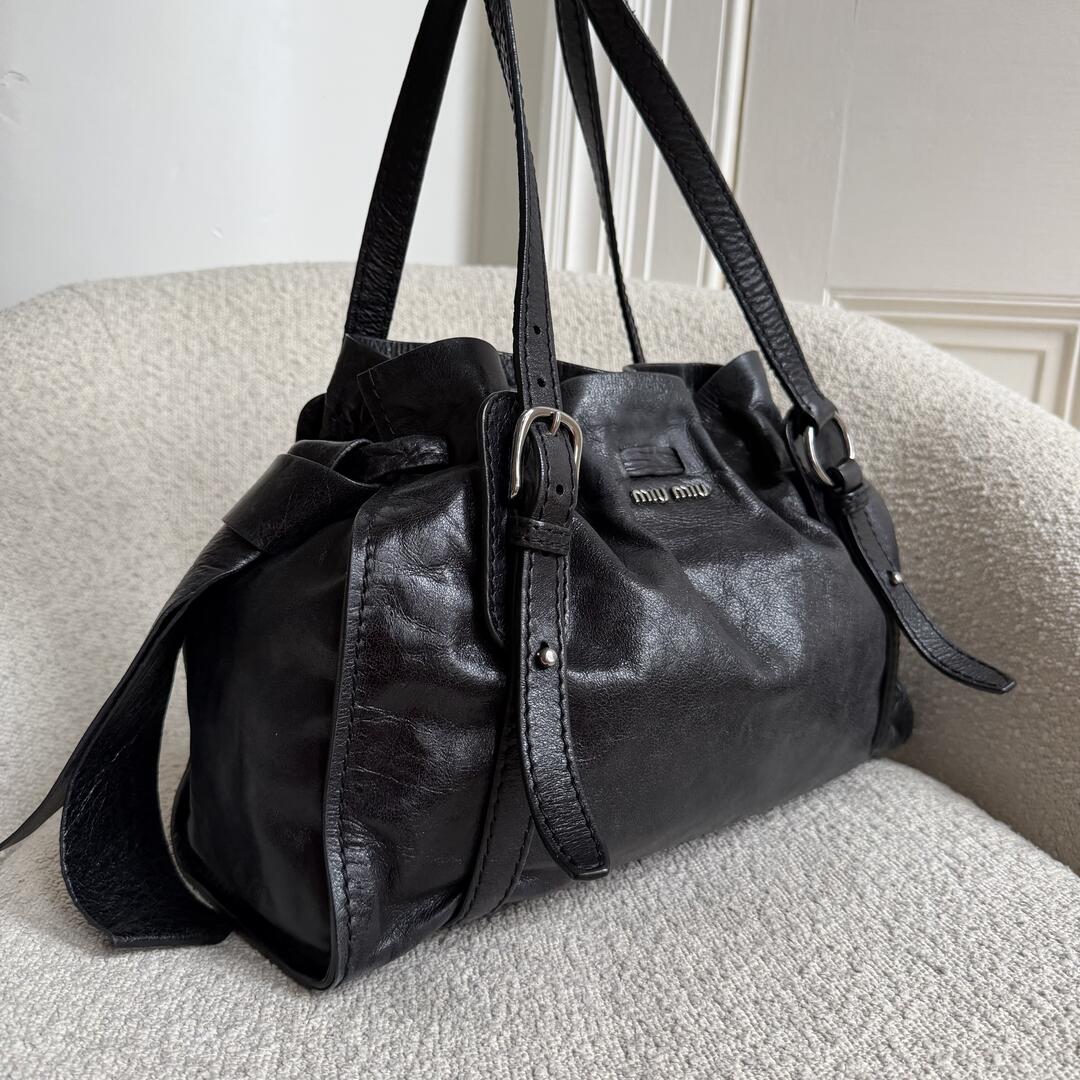 Miu Miu Vitello Leather Black Tote Bag