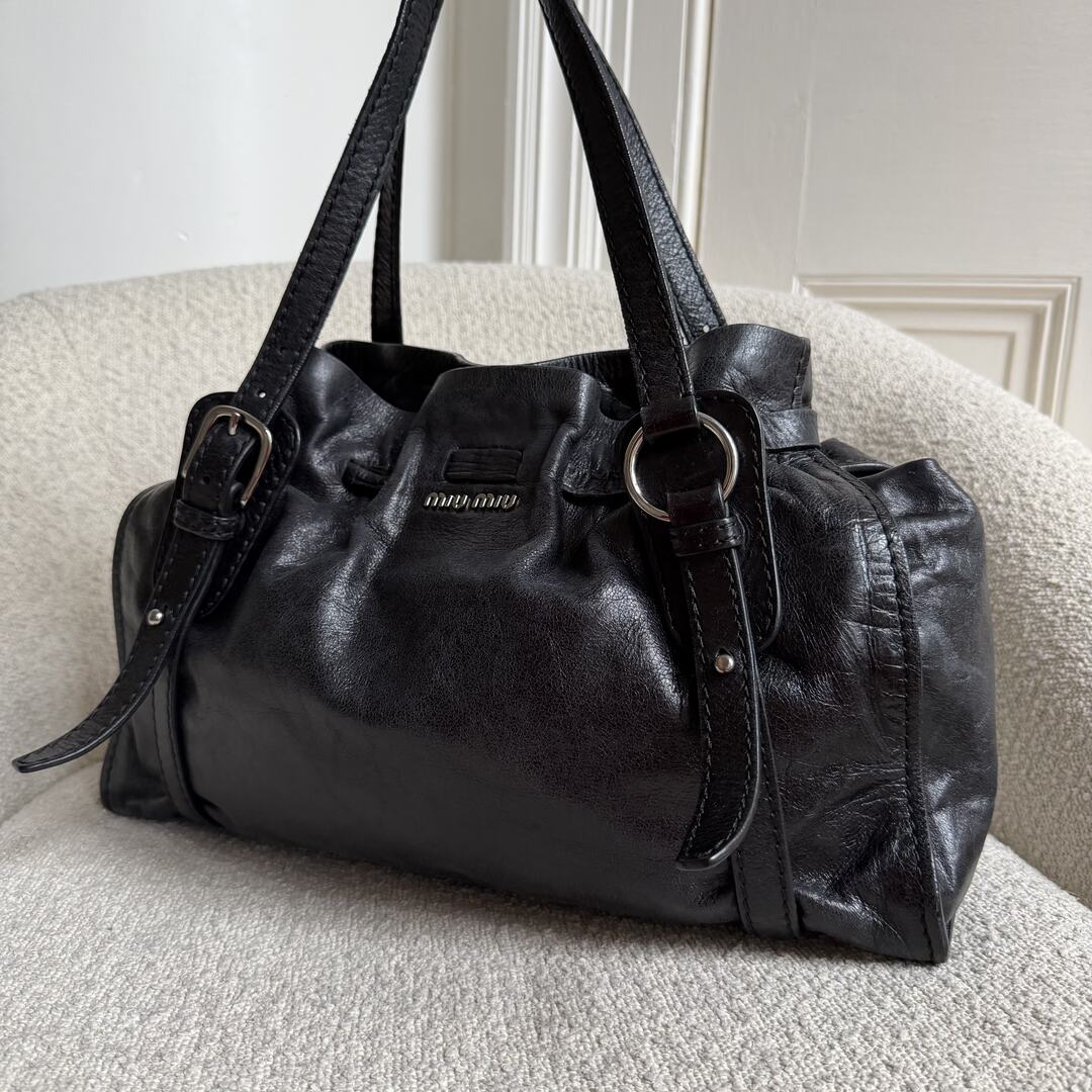 Miu Miu Vitello Leather Black Tote Bag