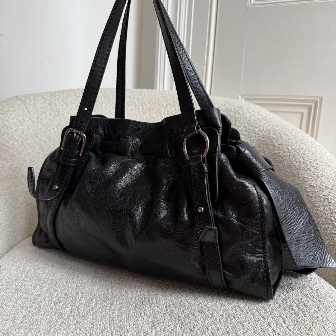 Miu Miu Vitello Leather Black Tote Bag
