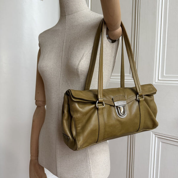 Prada Vitello Easy Leather Green Shoulder Bag