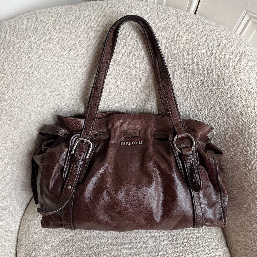 Miu Miu Vitello Leather Dark Brown Tote Bag