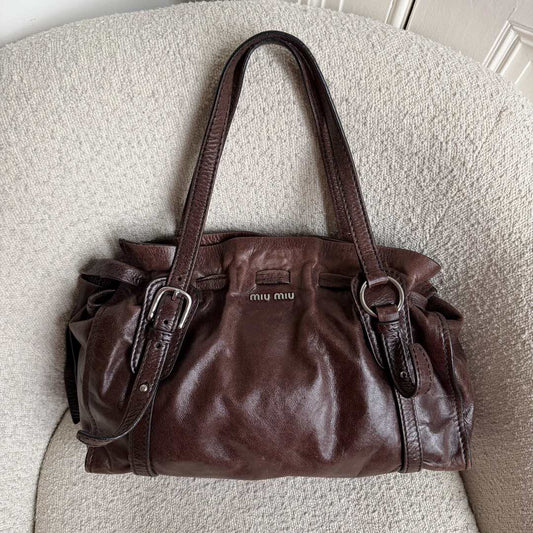 Miu Miu Vitello Leather Dark Brown Tote Bag