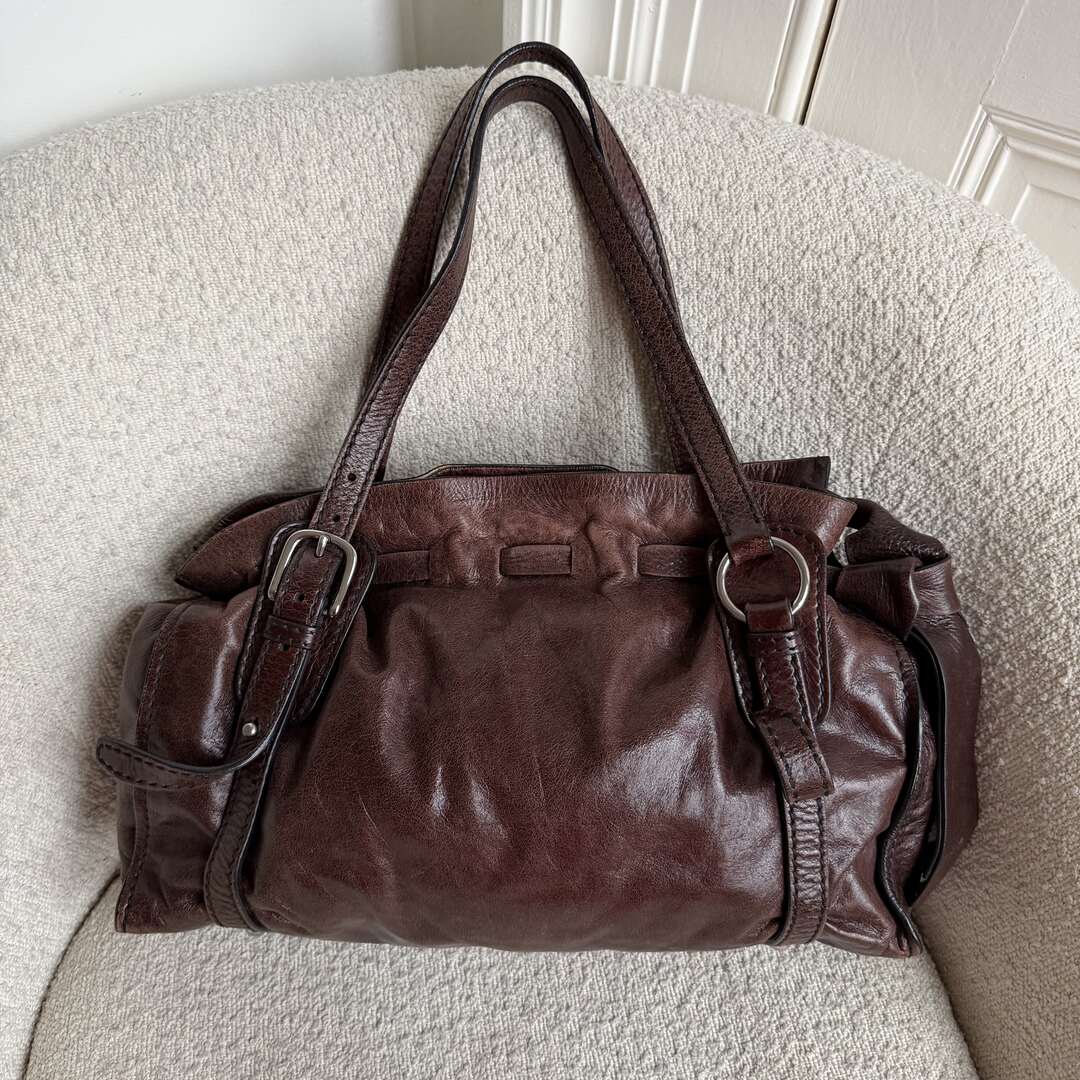 Miu Miu Vitello Leather Dark Brown Tote Bag