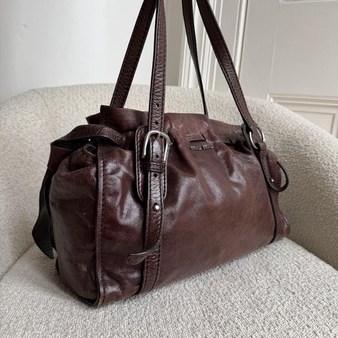 Miu Miu Vitello Leather Dark Brown Tote Bag