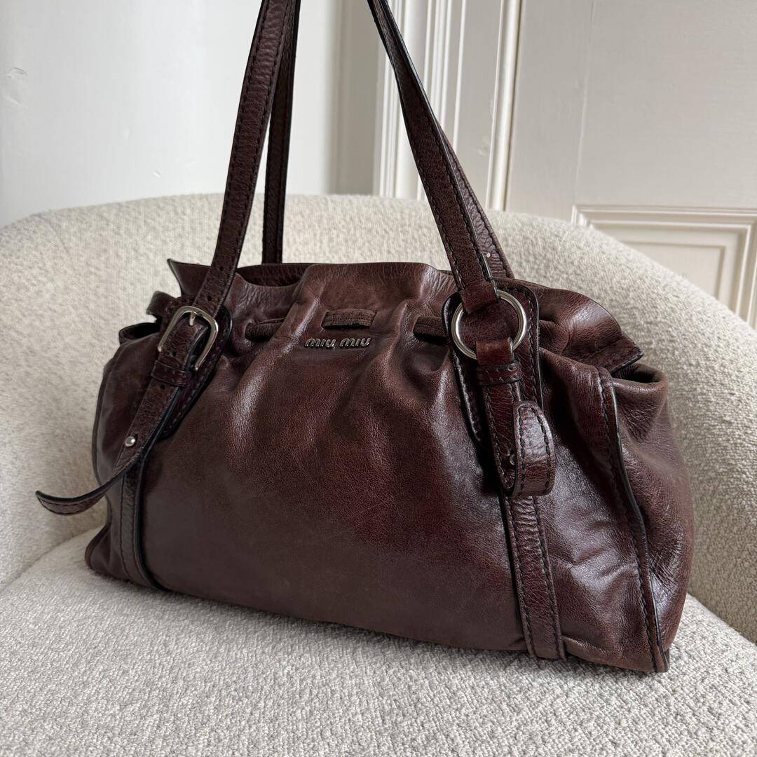 Miu Miu Vitello Leather Dark Brown Tote Bag