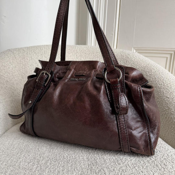 Miu Miu Vitello Leather Dark Brown Tote Bag