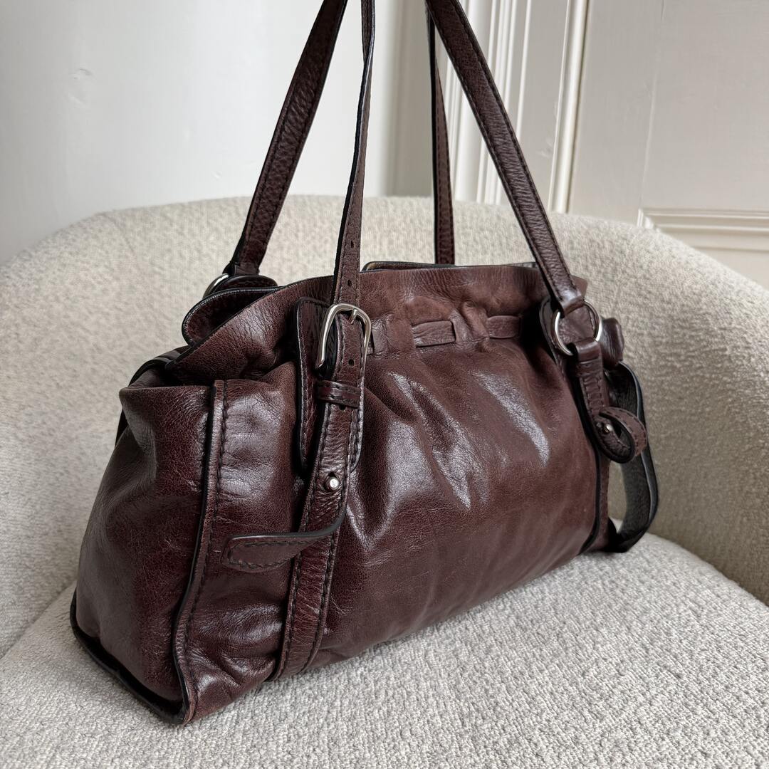 Miu Miu Vitello Leather Dark Brown Tote Bag