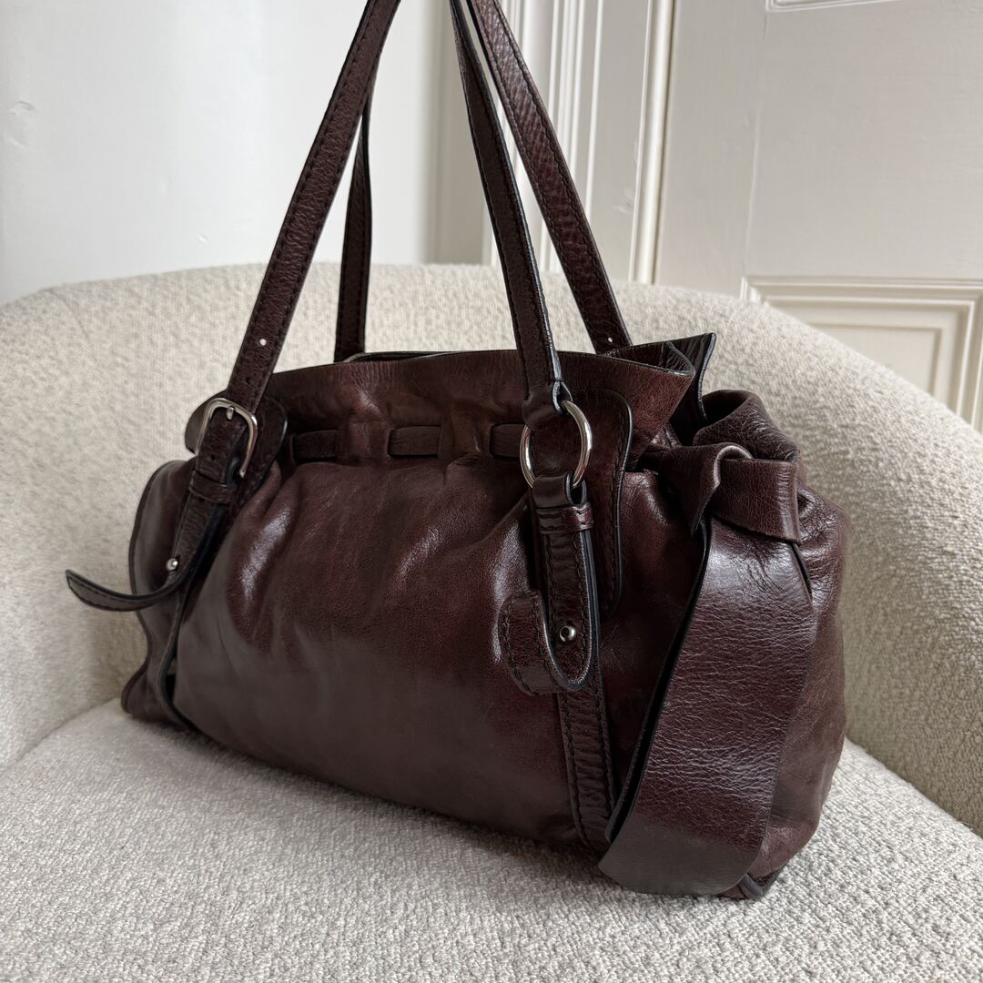 Miu Miu Vitello Leather Dark Brown Tote Bag