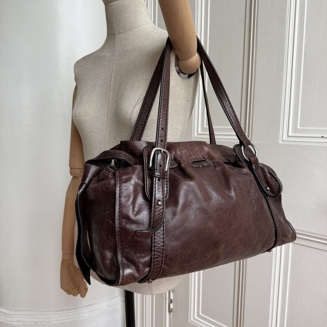 Miu Miu Vitello Leather Dark Brown Tote Bag