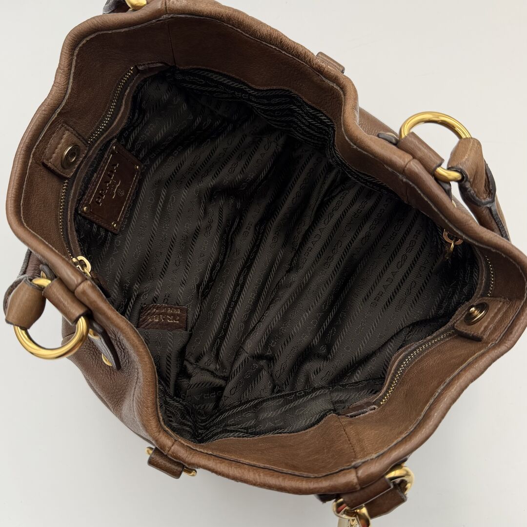 2009 Prada Cervo Shine Brown Leather Shoulder Bag