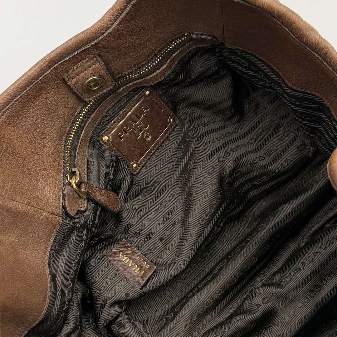 2009 Prada Cervo Shine Brown Leather Shoulder Bag