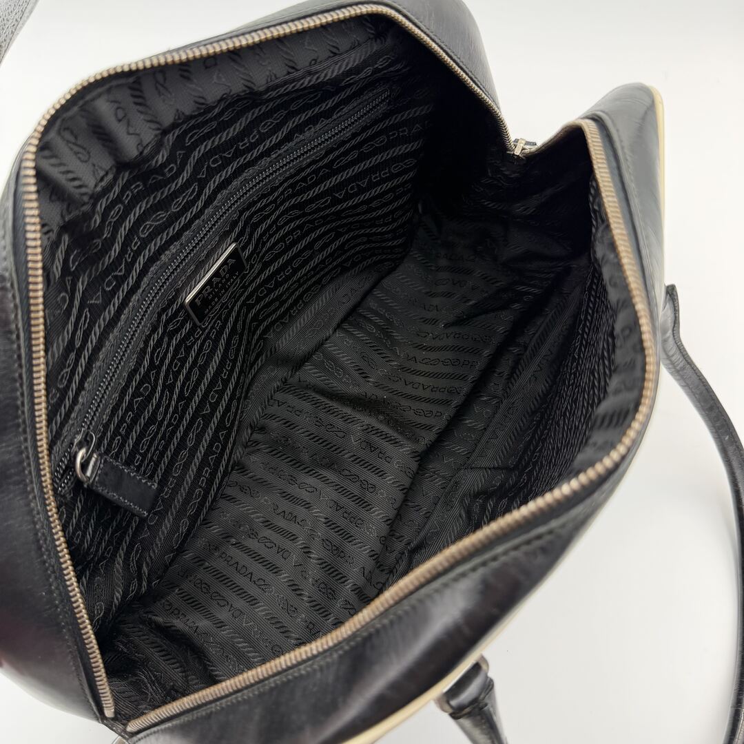 2000 Prada Vitello Bowling Black Leather Handbag