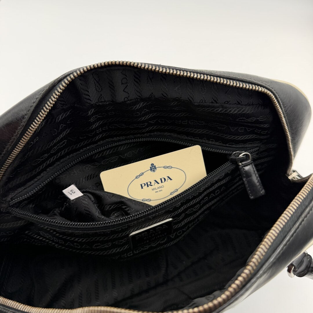 2000 Prada Vitello Bowling Black Leather Handbag