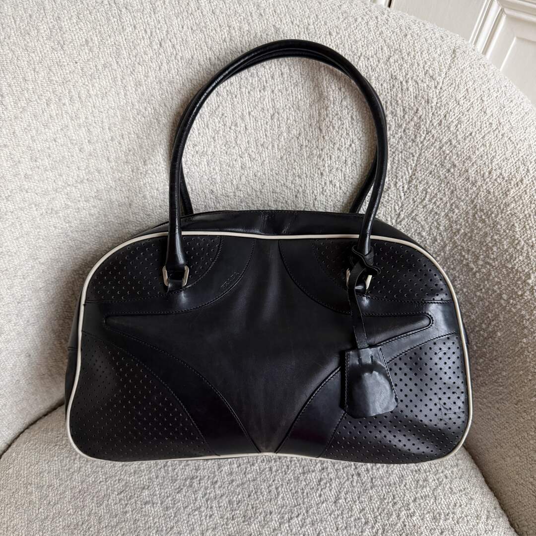 2000 Prada Vitello Bowling Black Leather Handbag