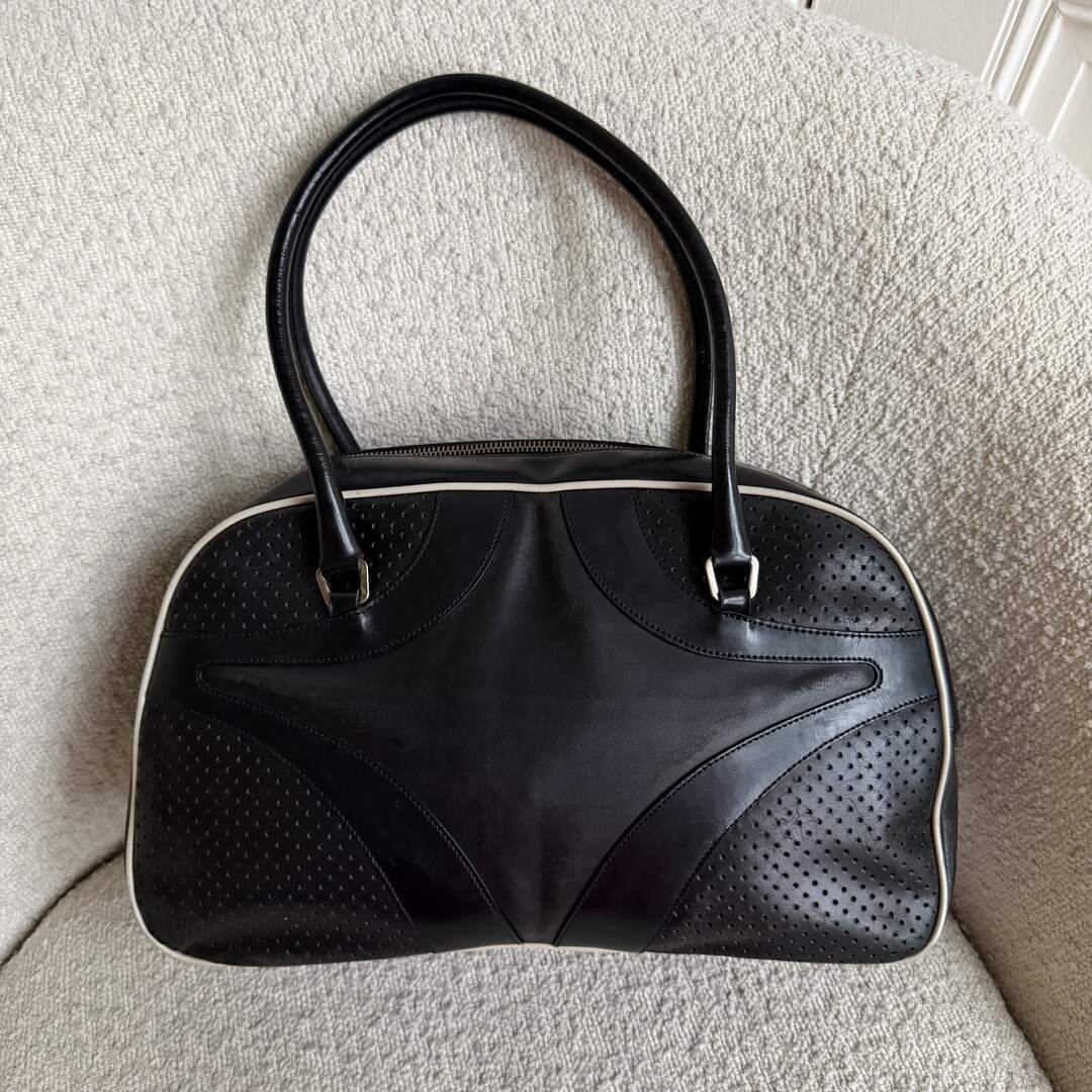 2000 Prada Vitello Bowling Black Leather Handbag