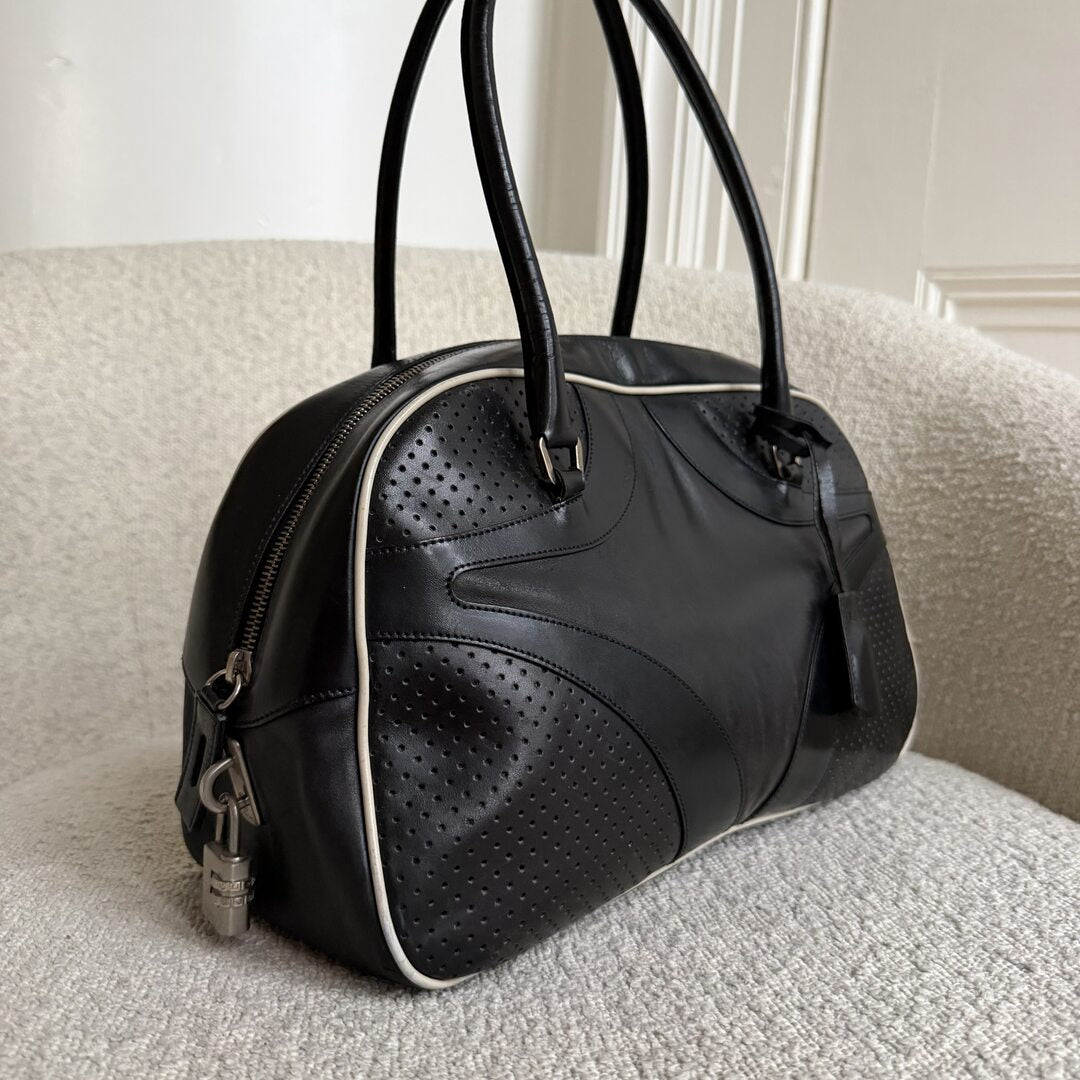 2000 Prada Vitello Bowling Black Leather Handbag