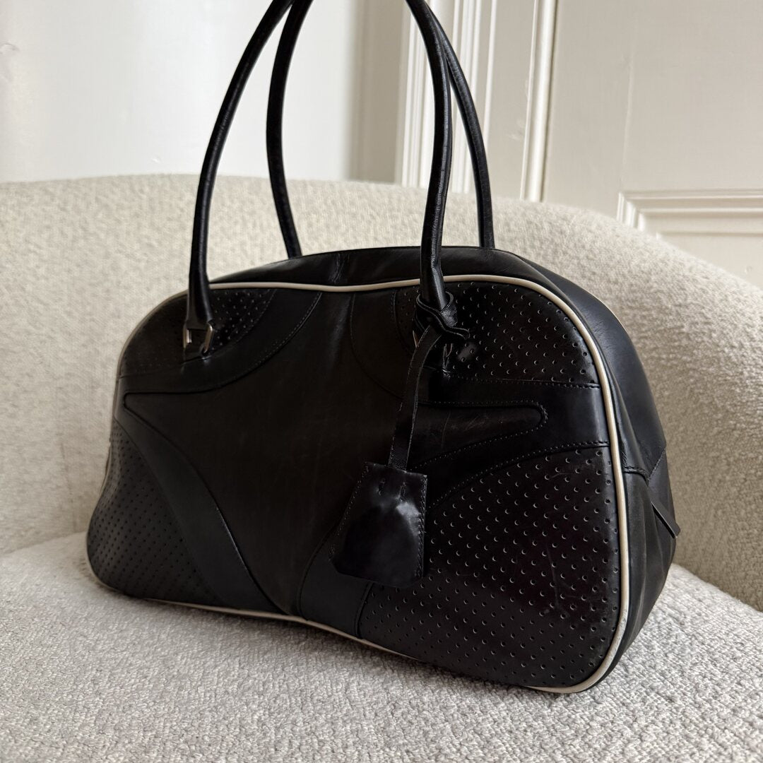 2000 Prada Vitello Bowling Black Leather Handbag