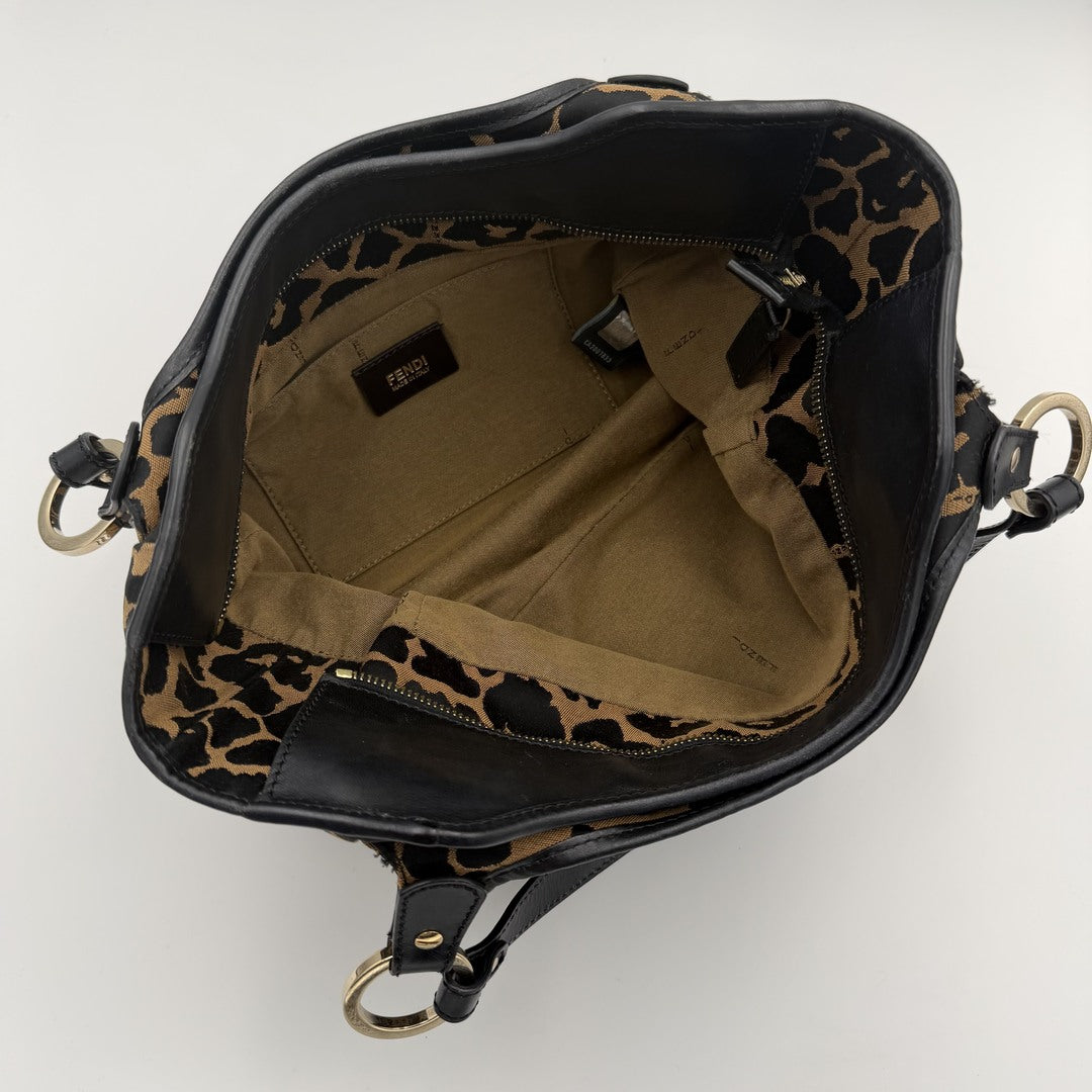 Fendi Chef Leopard Canvas Shoulder Bag