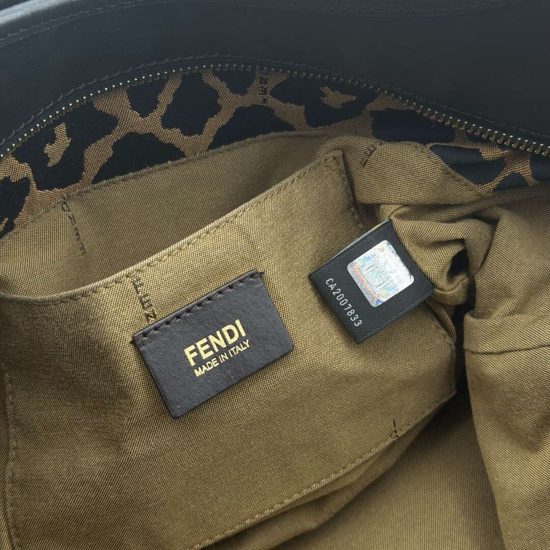 Fendi Chef Leopard Canvas Shoulder Bag