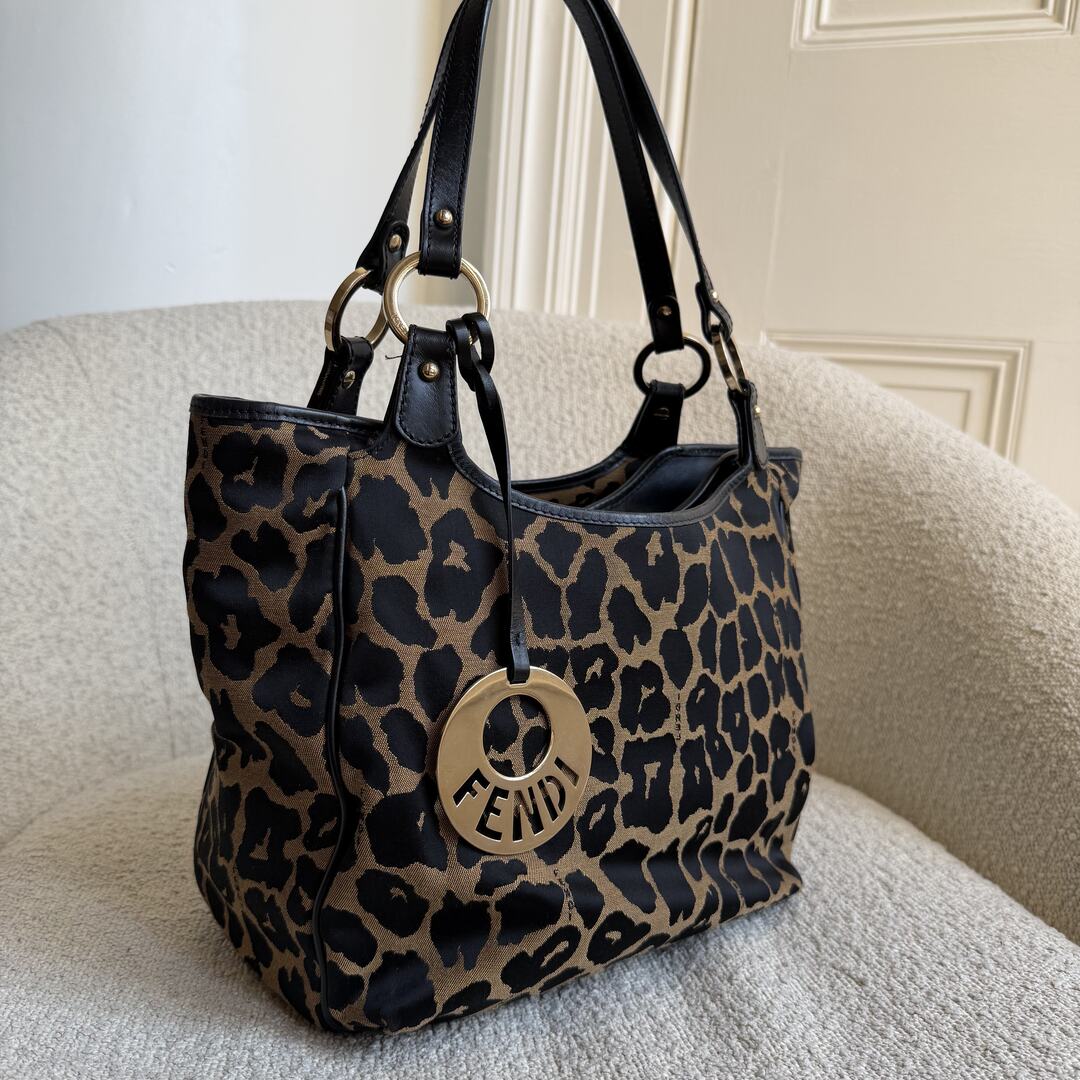 Fendi Chef Leopard Canvas Shoulder Bag