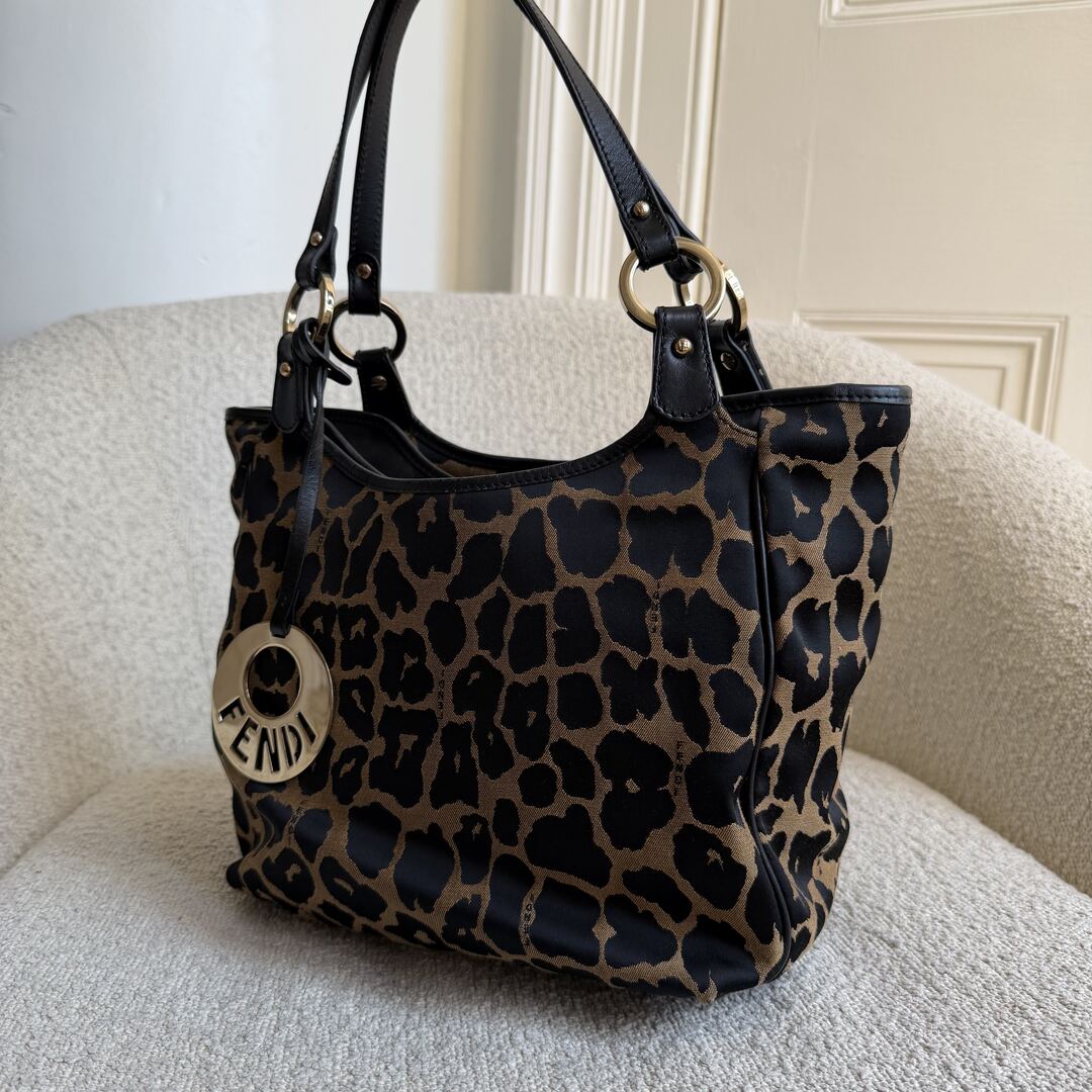 Fendi Chef Leopard Canvas Shoulder Bag