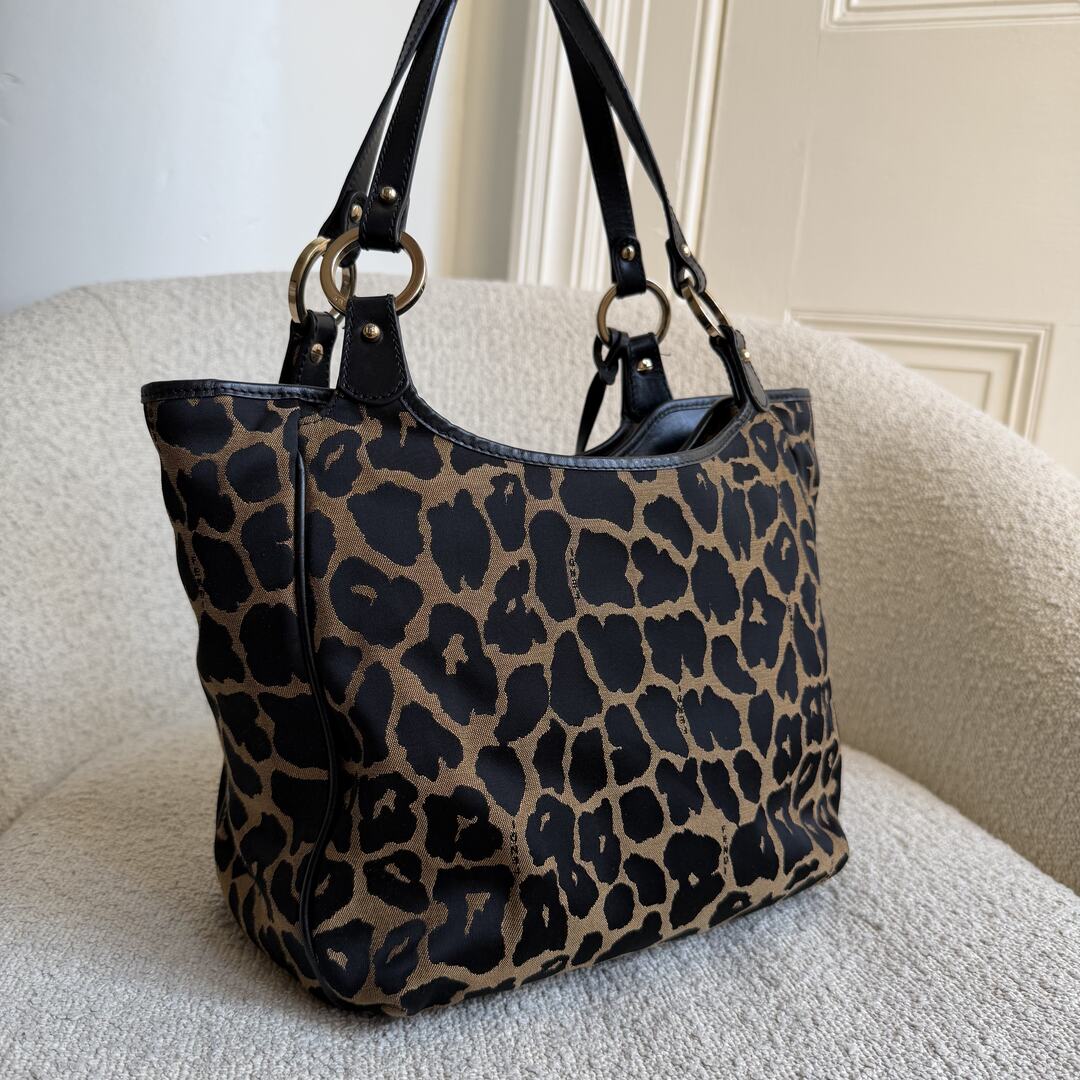 Fendi Chef Leopard Canvas Shoulder Bag