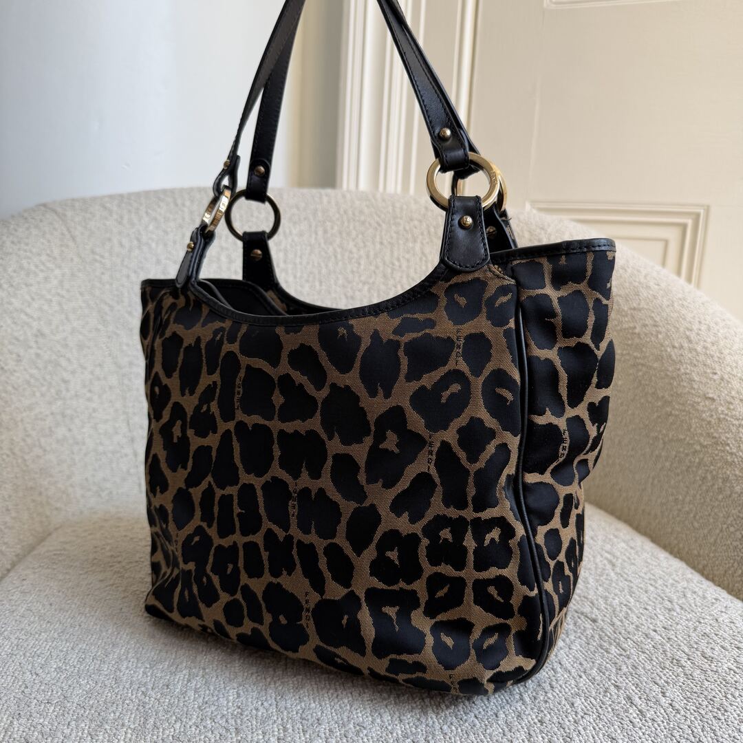 Fendi Chef Leopard Canvas Shoulder Bag
